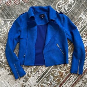 Skies are Blue Royal Faux Suede Moto Jacket
